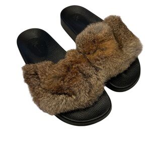 LFL by Lust for Life Black and Brown Fur Slippers